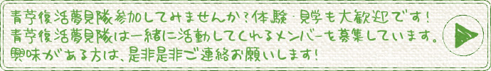 私たちと一緒に実際に青苧刈り・苧引きを体験してみませんか？見学もOK！多くの方に青苧文化を知っていただきたいです。ぜひぜひ参加してください！メンバー一同お待ちしております。